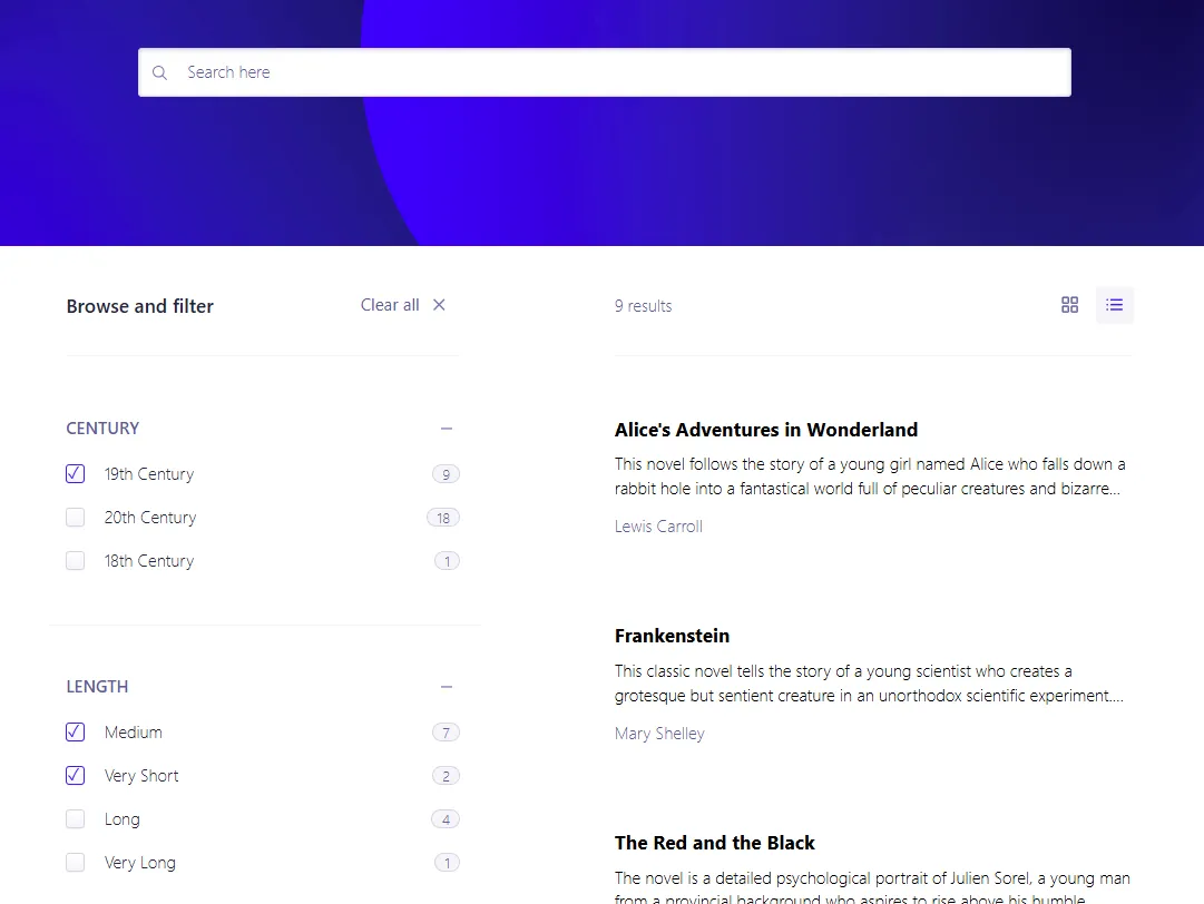Search demo in the Algolia interface