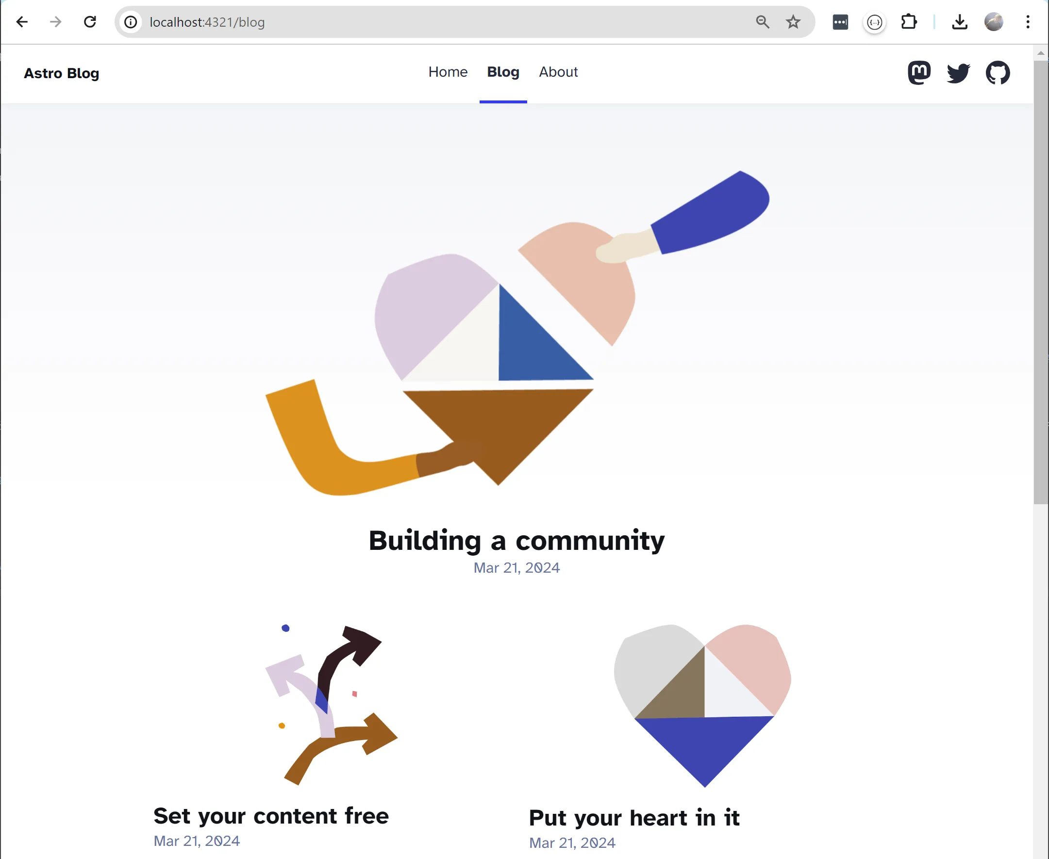 Blog overview page with posts from Umbraco