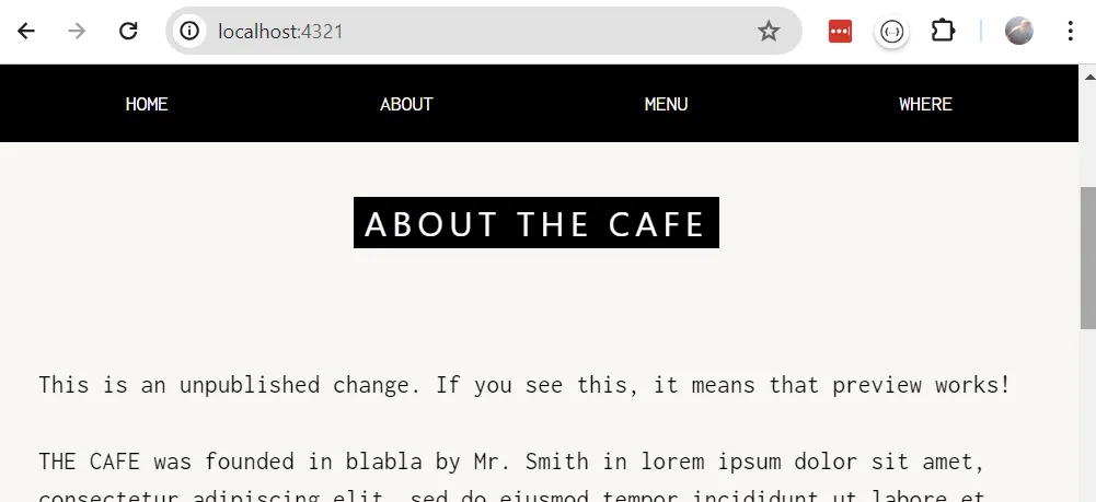 Preview content in the site rendering