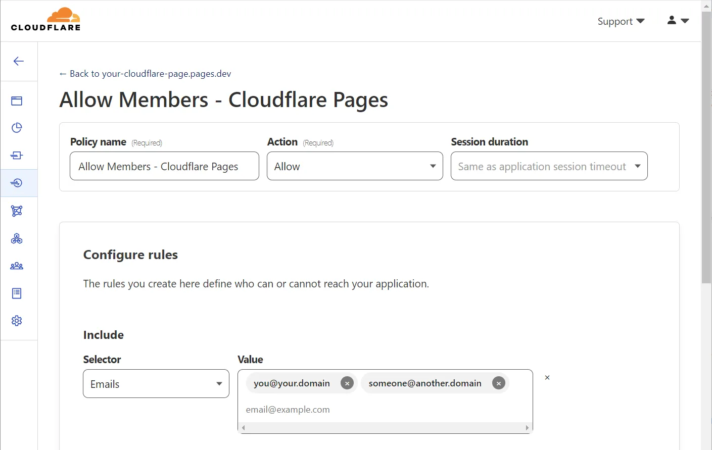 Configuring emails for an access policy