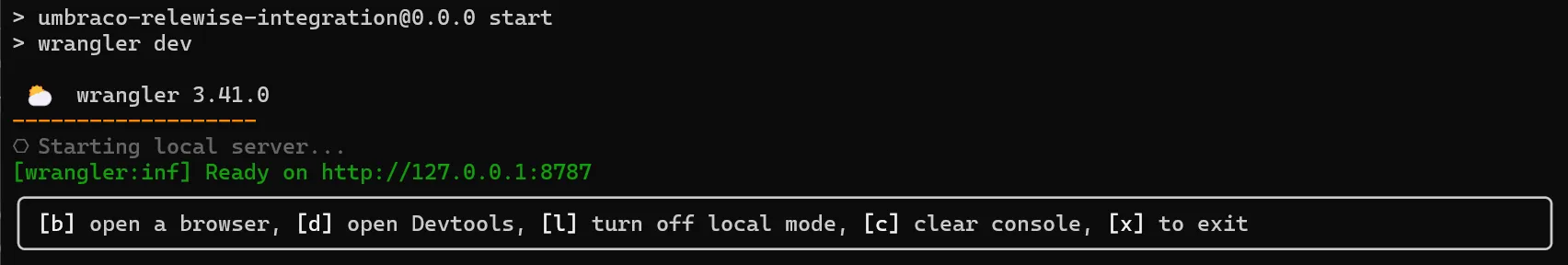 The Cloudflare Worker running in a terminal