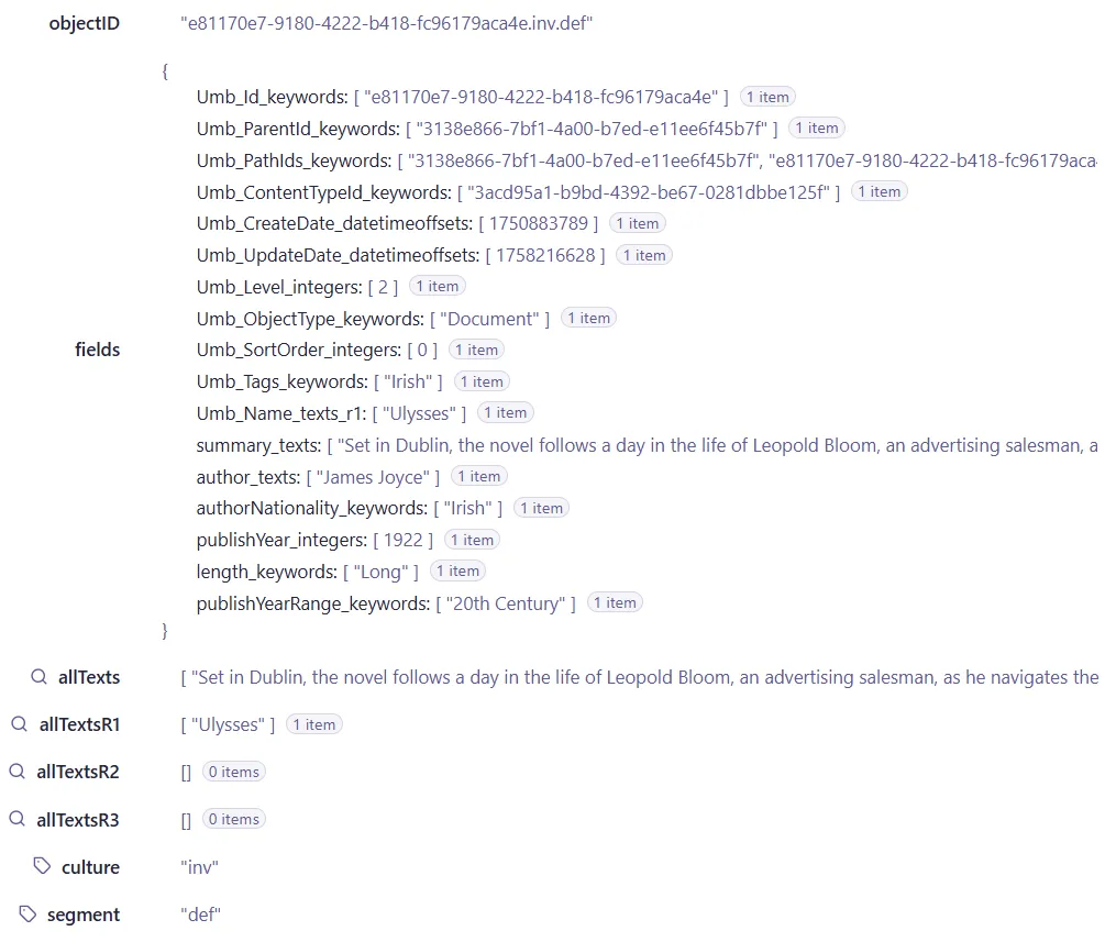 Default fields indexed for Umbraco Search