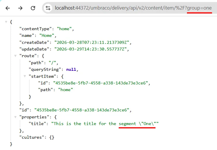 Segment "One" output from the Delivery API