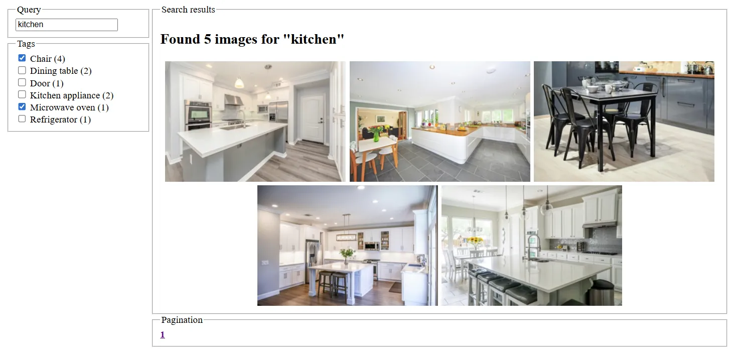 The image search rendered