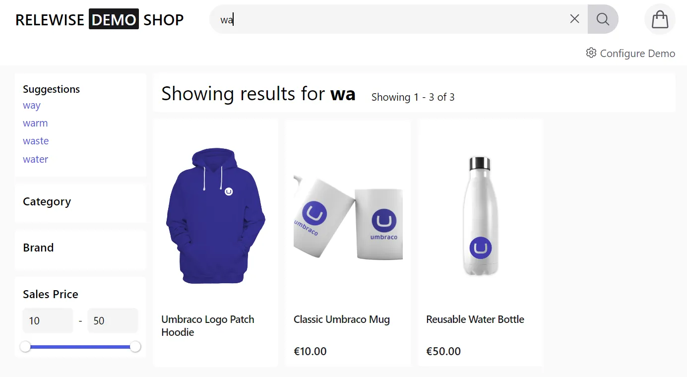 The Relewise demo store in action