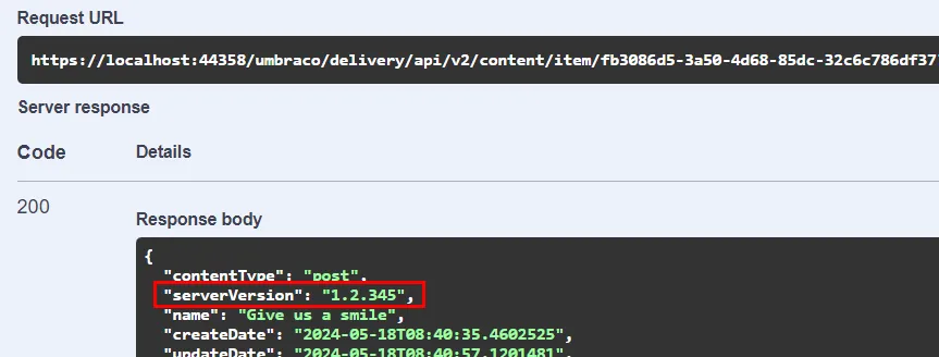 Delivery API response using the server version response model