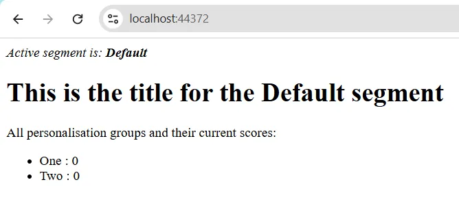 Default page rendering of the "Home" page