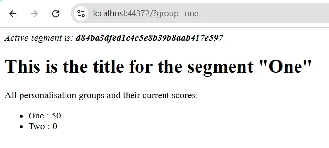 Segment "One" rendering of the "Home" page