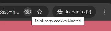 Google Chrome with a notice of blocked third-party cookies