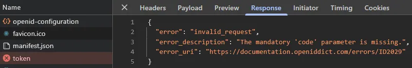 Failed token request due to invalid (missing) PKCE code